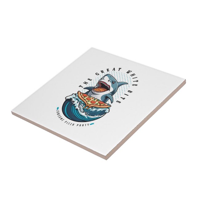 Shark Eating Pizza | The Great White Bite Jawsome  Tile (Side)
