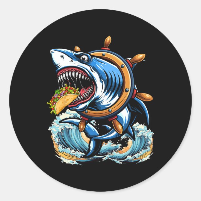 Shark Eating Taco Christmas Sea Animal Lover Kids  Classic Round Sticker (Front)