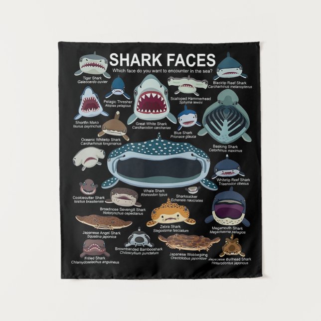 Shark Faces Which Face Do You Want To Encounter Tapestry (Front)