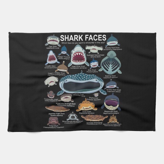 Shark Faces Which Face Do You Want To Encounter Tea Towel (Horizontal)