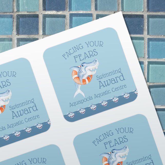 Shark facing your fears beginners swimming award square sticker (Creator Uploaded)