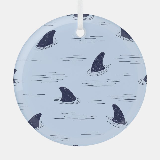 Shark Fin Ocean Pattern Glass Tree Decoration (Front)