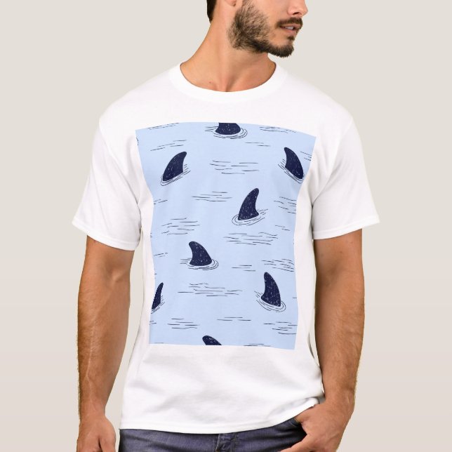 Shark Fin Ocean Pattern T-Shirt (Front)