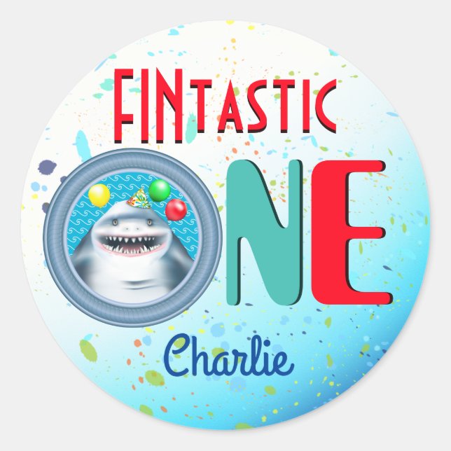Shark Fintastic First Birthday Classic Round Sticker (Front)
