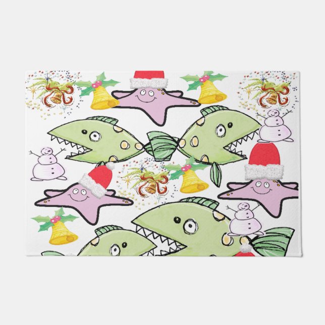 Shark, Fish Christmas Matt Doormat (Front)