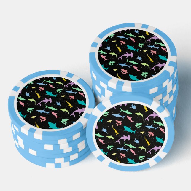 Shark fish colourful shadow on Dark galaxy Space Poker Chips (Stack)