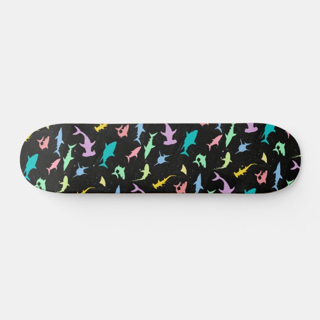 Shark fish colourful shadow on Dark galaxy Space Skateboard (Horz)