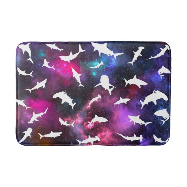 Shark fish white shadow on Dark galaxy Space Bath Mat (Front)