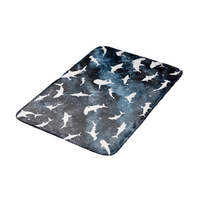 Shark fish white shadow on Dark galaxy Space Bath Mat (Angled)