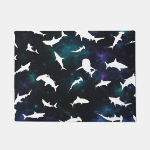 Shark fish white shadow on Dark galaxy Space Doormat