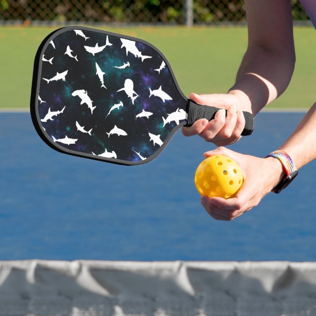 Shark fish white shadow on Dark galaxy Space Pickleball Paddle (Insitu)