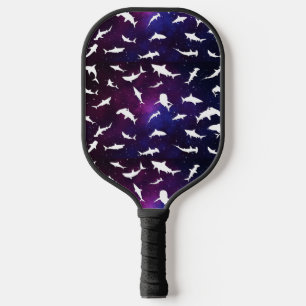 Shark fish white shadow on Dark galaxy Space Pickleball Paddle