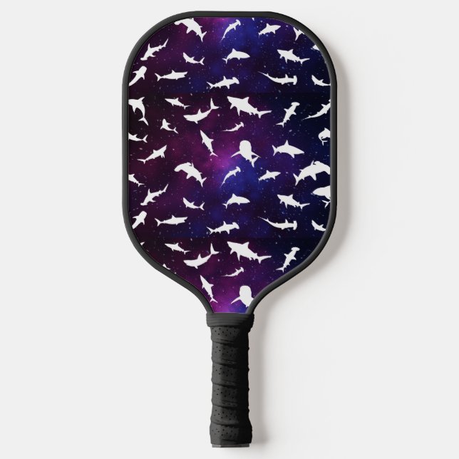 Shark fish white shadow on Dark galaxy Space Pickleball Paddle (Front)