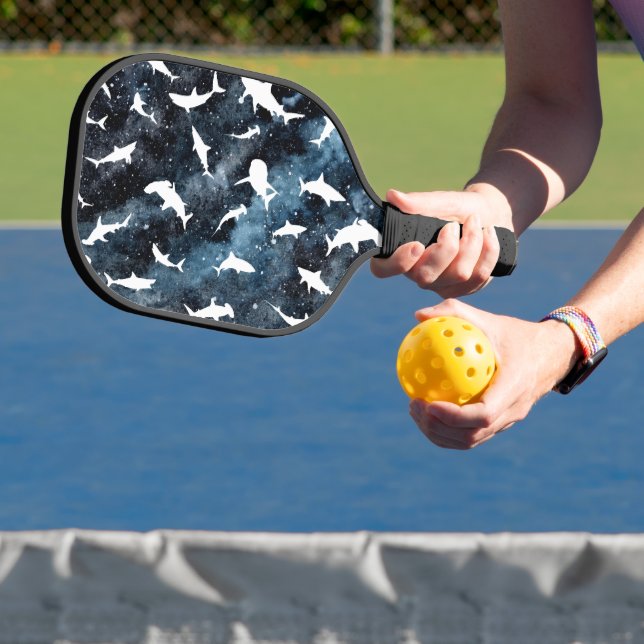 Shark fish white shadow on Dark galaxy Space Pickleball Paddle (Insitu)