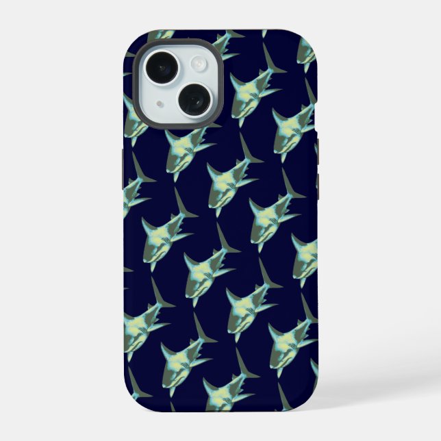 Shark fish, wild pattern iPhone 15 case (Back)