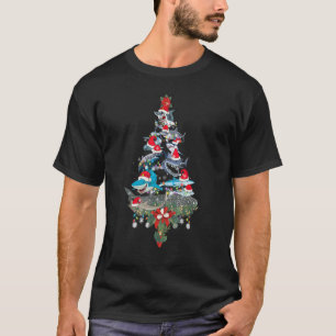Shark Fish Xmas Lighting Tree Santa Shark Christma T-Shirt