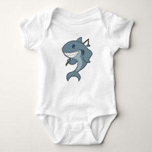 Shark Fishing Fisher Finshing rod Baby Bodysuit
