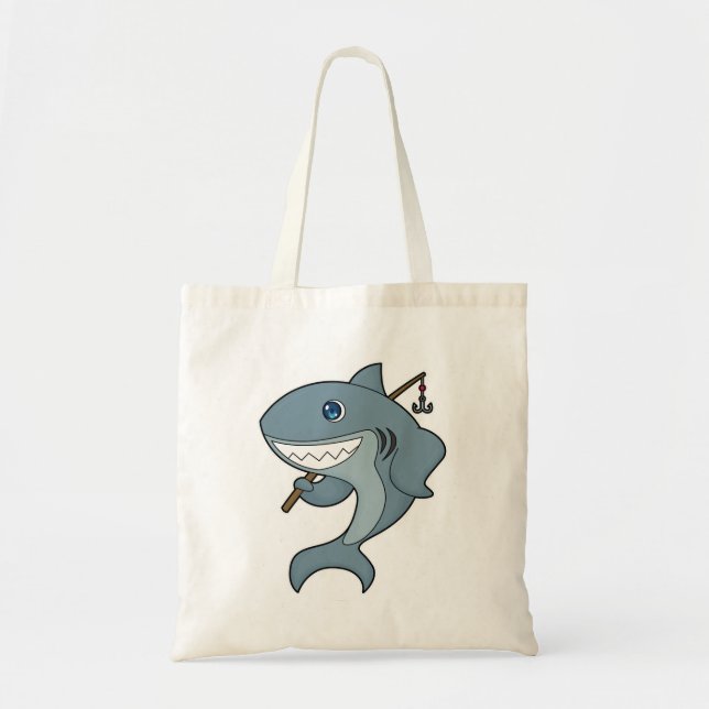 Shark Fishing Fisher Finshing rod Tote Bag (Front)