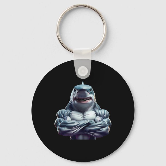 Shark Flexing Fan Lover Bodybuilding Cool Gym Work Key Ring (Front)