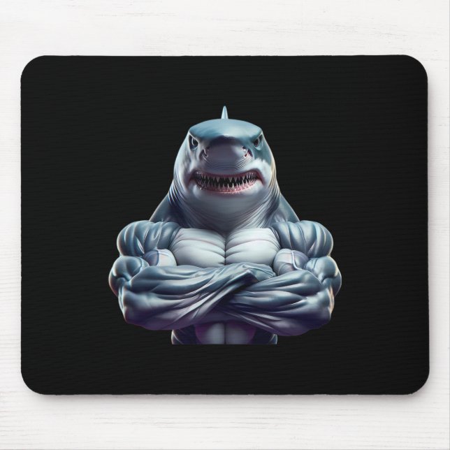 Shark Flexing Fan Lover Bodybuilding Cool Gym Work Mouse Pad (Front)