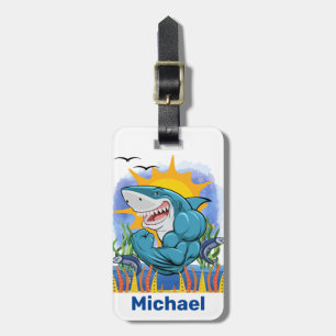 Shark Flexing Muscles Sea Life Sun Personalised Luggage Tag