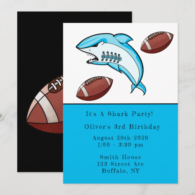 Shark Football Sport Boy Birthday Party Invitation (Front/Back)