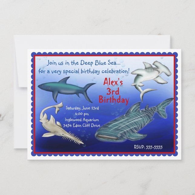 Shark Frenzy Birthday Invitations (Front)