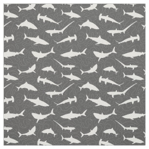 Shark Frenzy Cool Grey and White Pattern Fabric