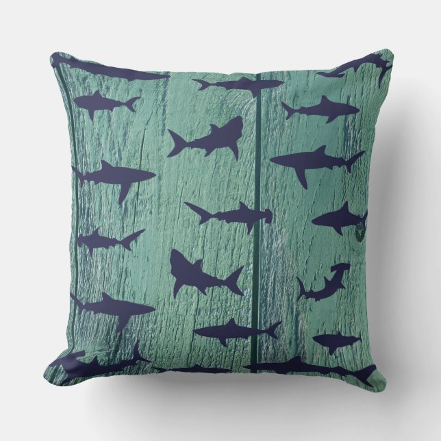 Shark Frenzy Underwater Sea Creatures Pattern Cushion (Front)