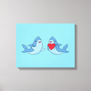 Shark Friends Kawaii Artwork Kids Room Canvas Print