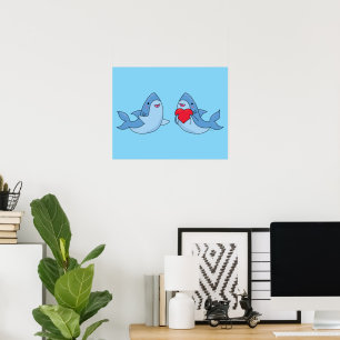 Shark Friends Kawaii Artwork Kids Room Poster