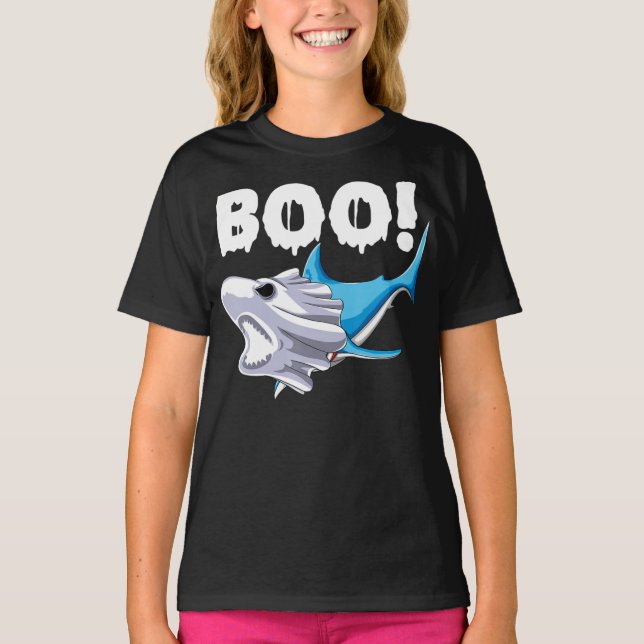 shark halloween  boo ghost shark gift boys mens T-Shirt (Front)