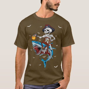 Shark Halloween Costume Skeleton Pirate Riding Sha T-Shirt