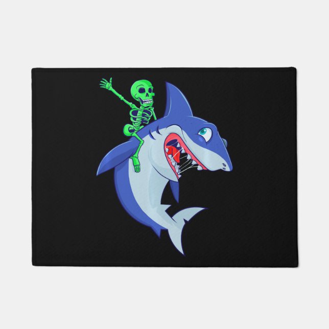 Shark Halloween Skeleton Riding Sharks Lover Funny Doormat (Front)