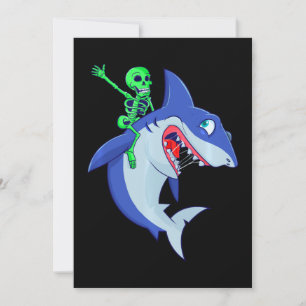 Shark Halloween Skeleton Riding Sharks Lover Funny Holiday Card