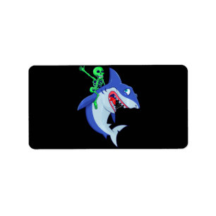 Shark Halloween Skeleton Riding Sharks Lover Funny Label