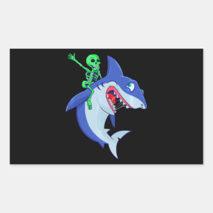 Shark Halloween Skeleton Riding Sharks Lover Funny Rectangular Sticker