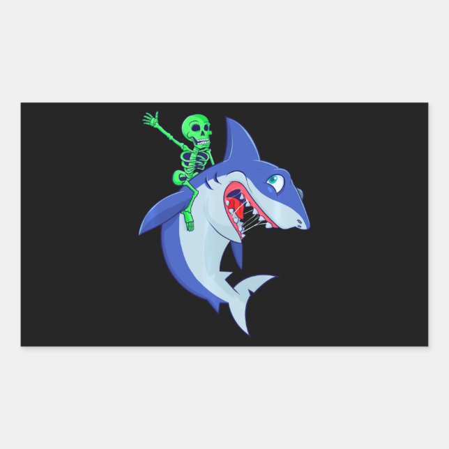 Shark Halloween Skeleton Riding Sharks Lover Funny Rectangular Sticker (Front)