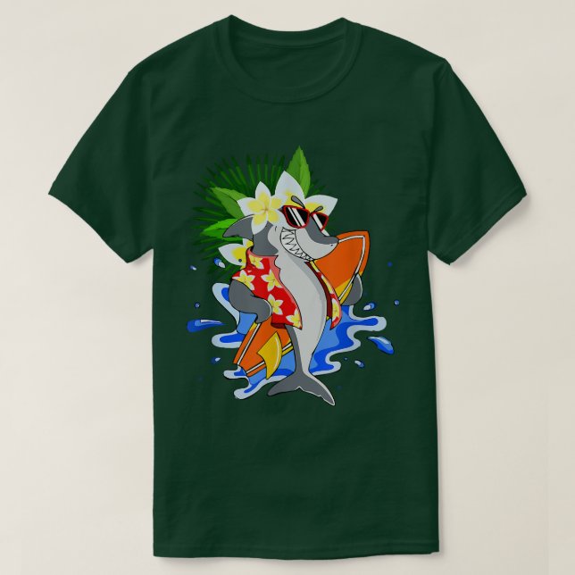 Shark Hawaiian Funny Aloha Hawaii Beach Summer Vac T-Shirt (Design Front)