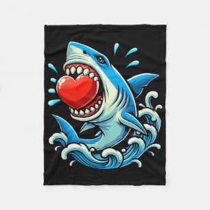 Shark Holding Hearts Valentine's Day Kids Family G Fleece Blanket