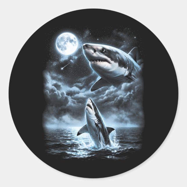 Shark Howling At Moon 90s Retro Classic Round Sticker (Front)