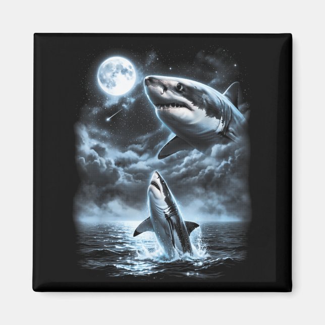 Shark Howling At Moon 90s Retro Magnet (Front)