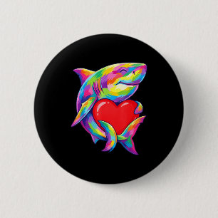 Shark Hugging Valentine Heart Color Critters Rainb 6 Cm Round Badge