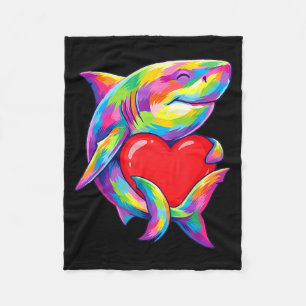Shark Hugging Valentine Heart Color Critters Rainb Fleece Blanket