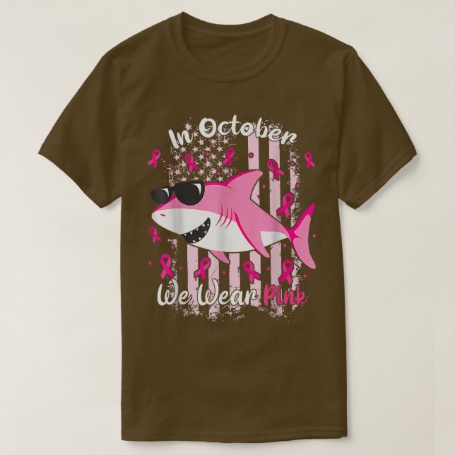 Shark In October We Wear Pink Breast Cancer Kids B T-Shirt (Design Front)