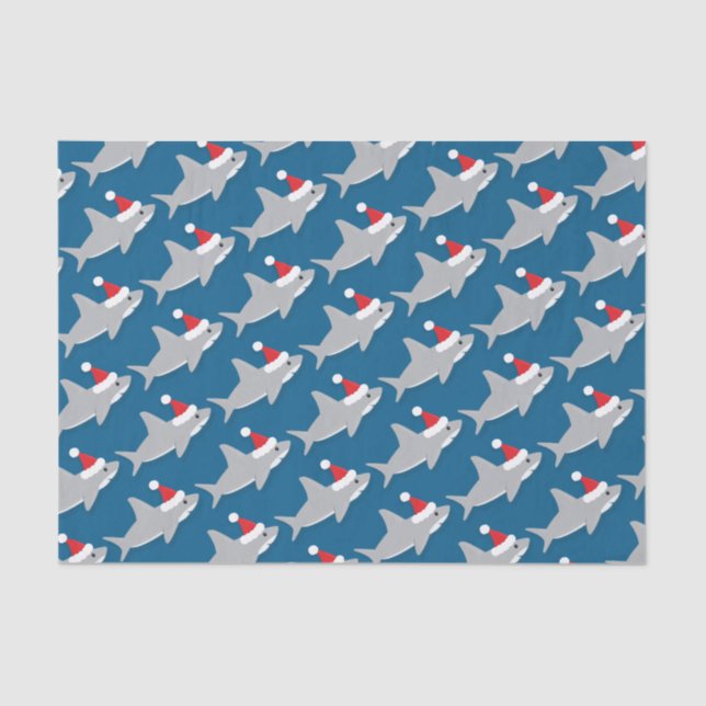 Shark in Santa Hat Christmas Holiday Tissue Paper (Front)