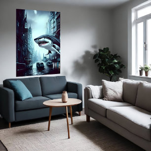 Shark in the city   AI Art  Poster