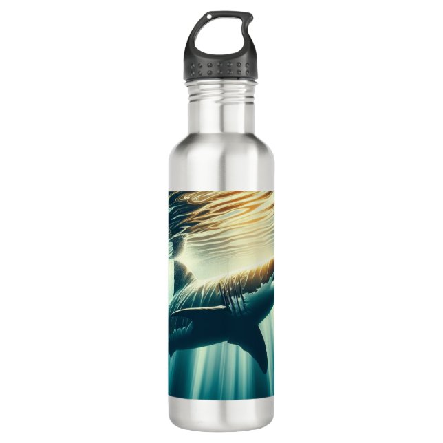 Shark in the deep blue sea & sunlight 710 ml water bottle (Front)