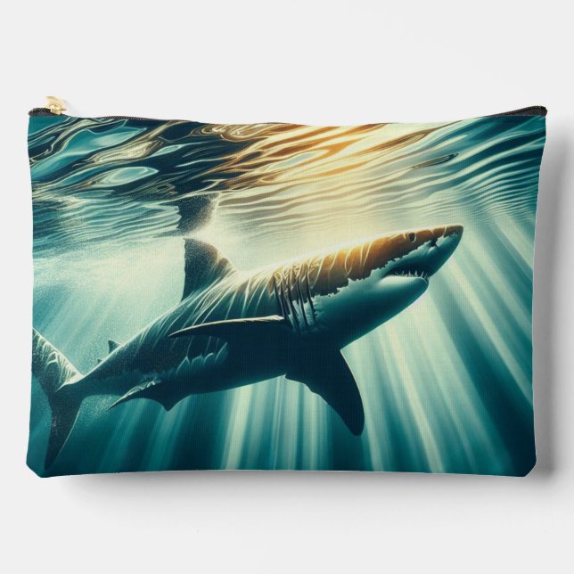 Shark in the deep blue sea & sunlight accessory pouch (Front)