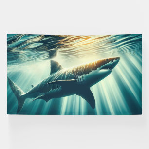 Shark in the deep blue sea & sunlight banner